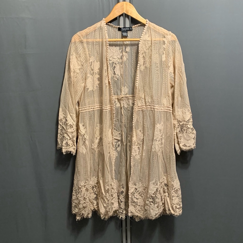 BB-Women's Miss Chievous Lace Cardigan, Beige, Size L - Picture 3 of 6